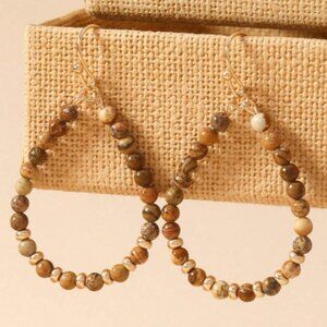 Mocha Marble Bead Teardrop Dangle Earrings Beaded Bohemian Style Fashion Jewelry